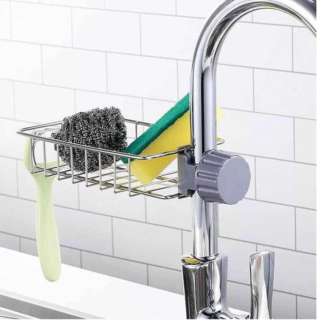 5-in-1 Ultimate Kitchen Cleaning & Sink Organizer Bundle – Faucet Extender, Soap Dispensing Scrubber, Faucet Caddy Rack, Splash Guard with suction cups & Mini Hand Squeeze Mop